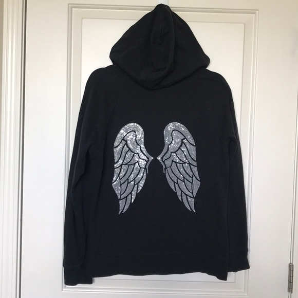 Victoria's Secret Tops - VS • Sequin Angels Zip Up Hooded Black Jacket Sz L